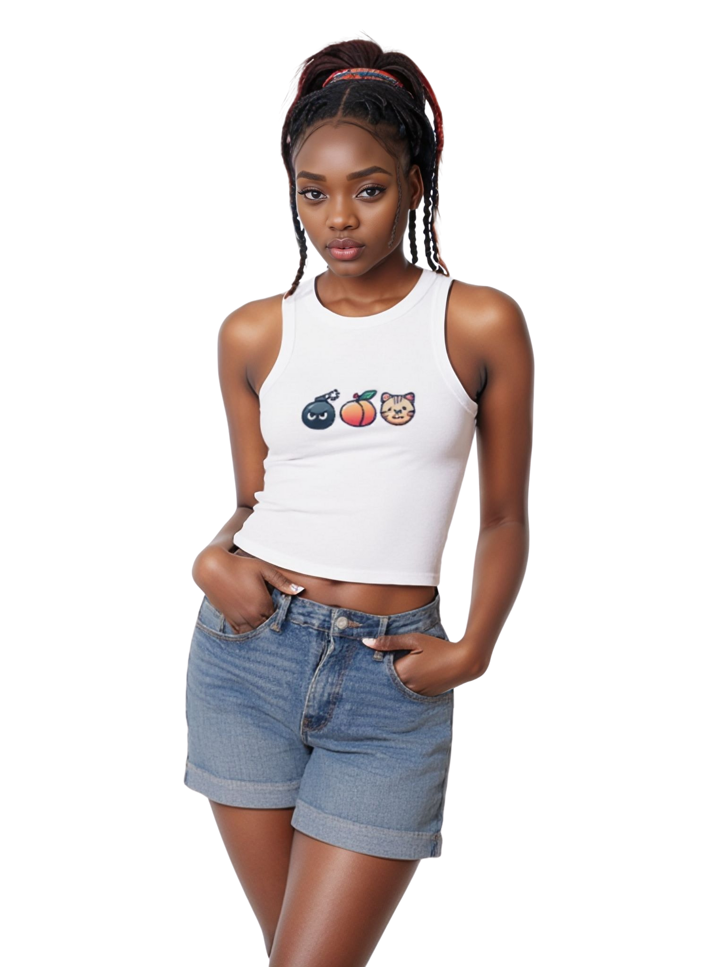 "BAP" Emoji Tank Top 💣🍑🐱 – Trendy Fitted Racerback Crop Tank for Women (XS-2XL, Multiple Colors)
