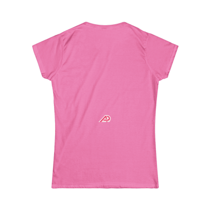 Pink t-shirt with a logo on the back against a white background