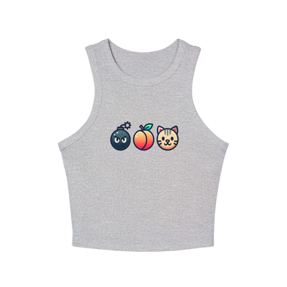 "BAP" Emoji Tank Top 💣🍑🐱 – Trendy Fitted Racerback Crop Tank for Women (XS-2XL, Multiple Colors)
