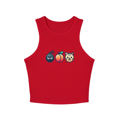 "BAP" Emoji Tank Top 💣🍑🐱 – Trendy Fitted Racerback Crop Tank for Women (XS-2XL, Multiple Colors)