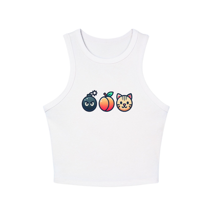 "BAP" Emoji Tank Top 💣🍑🐱 – Trendy Fitted Racerback Crop Tank for Women (XS-2XL, Multiple Colors)