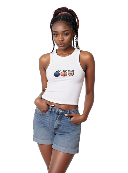 "BAP" Emoji Tank Top 💣🍑🐱 – Trendy Fitted Racerback Crop Tank for Women (XS-2XL, Multiple Colors)