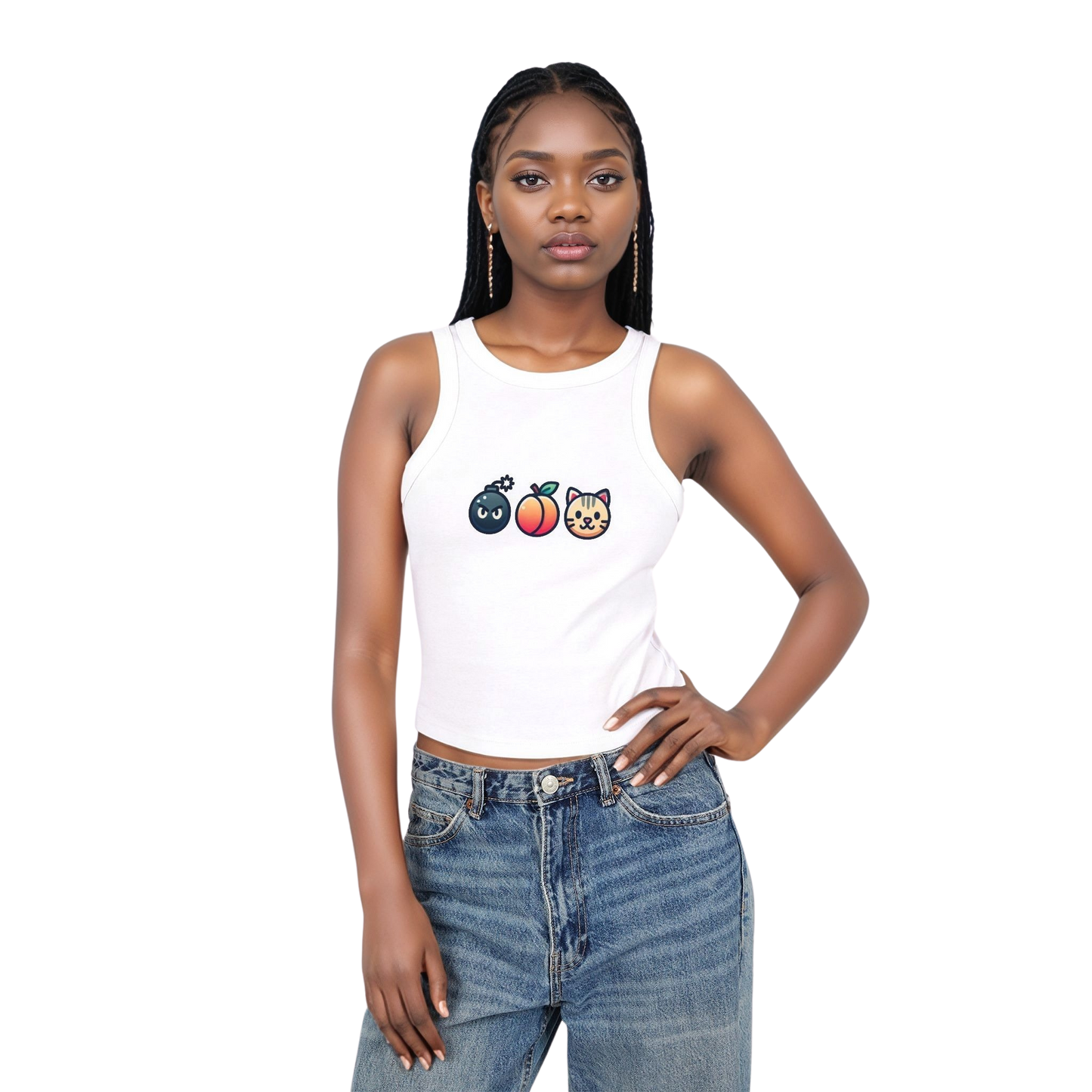 "BAP" Emoji Tank Top 💣🍑🐱 – Trendy Fitted Racerback Crop Tank for Women (XS-2XL, Multiple Colors)