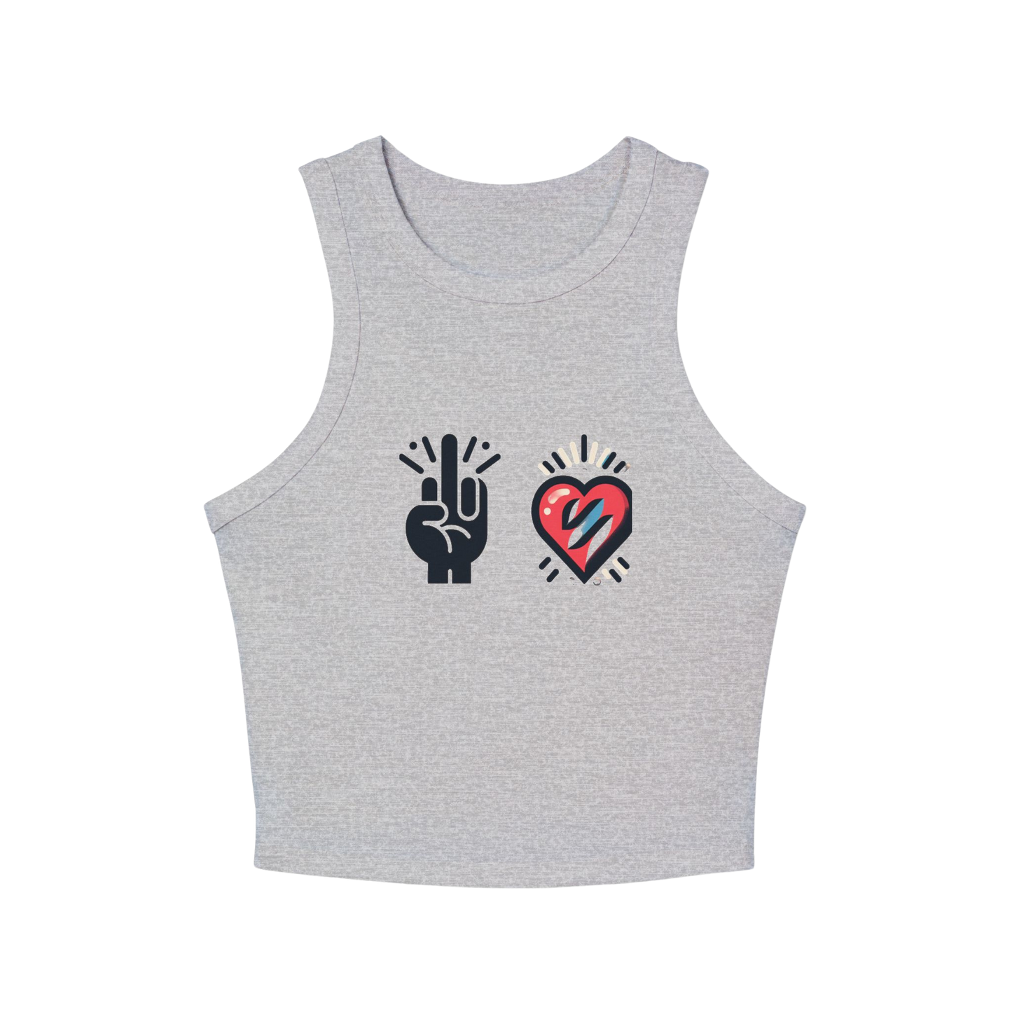 "F💔K LOVE" Racerback Crop Tank – Trendy Fitted High-Neck Sleeveless Top (XS-2XL, Multiple Colors)