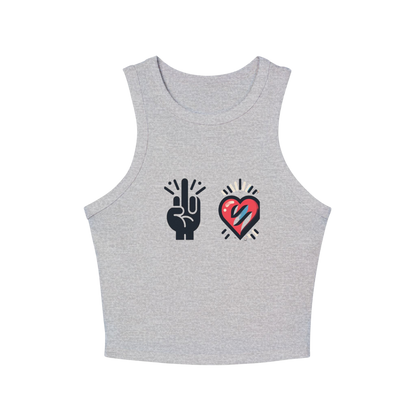 "F💔K LOVE" Racerback Crop Tank – Trendy Fitted High-Neck Sleeveless Top (XS-2XL, Multiple Colors)