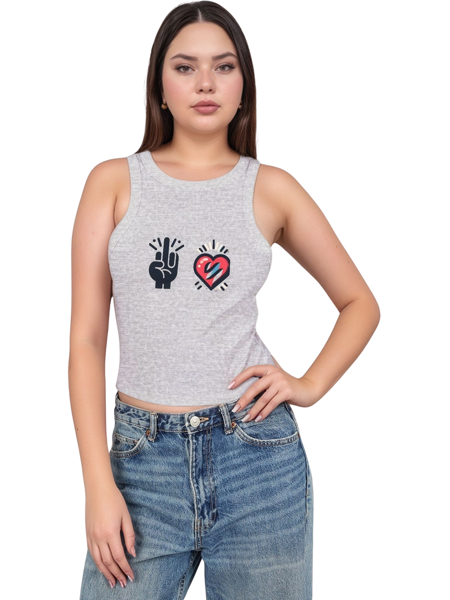 "F💔K LOVE" Racerback Crop Tank – Trendy Fitted High-Neck Sleeveless Top (XS-2XL, Multiple Colors)