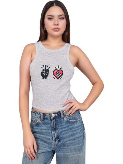 "F💔K LOVE" Racerback Crop Tank – Trendy Fitted High-Neck Sleeveless Top (XS-2XL, Multiple Colors)