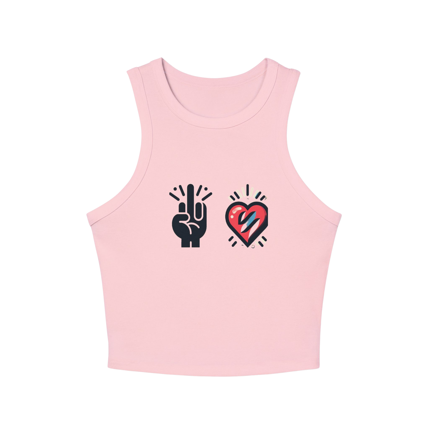 "F💔K LOVE" Racerback Crop Tank – Trendy Fitted High-Neck Sleeveless Top (XS-2XL, Multiple Colors)
