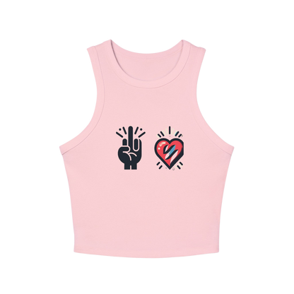"F💔K LOVE" Racerback Crop Tank – Trendy Fitted High-Neck Sleeveless Top (XS-2XL, Multiple Colors)