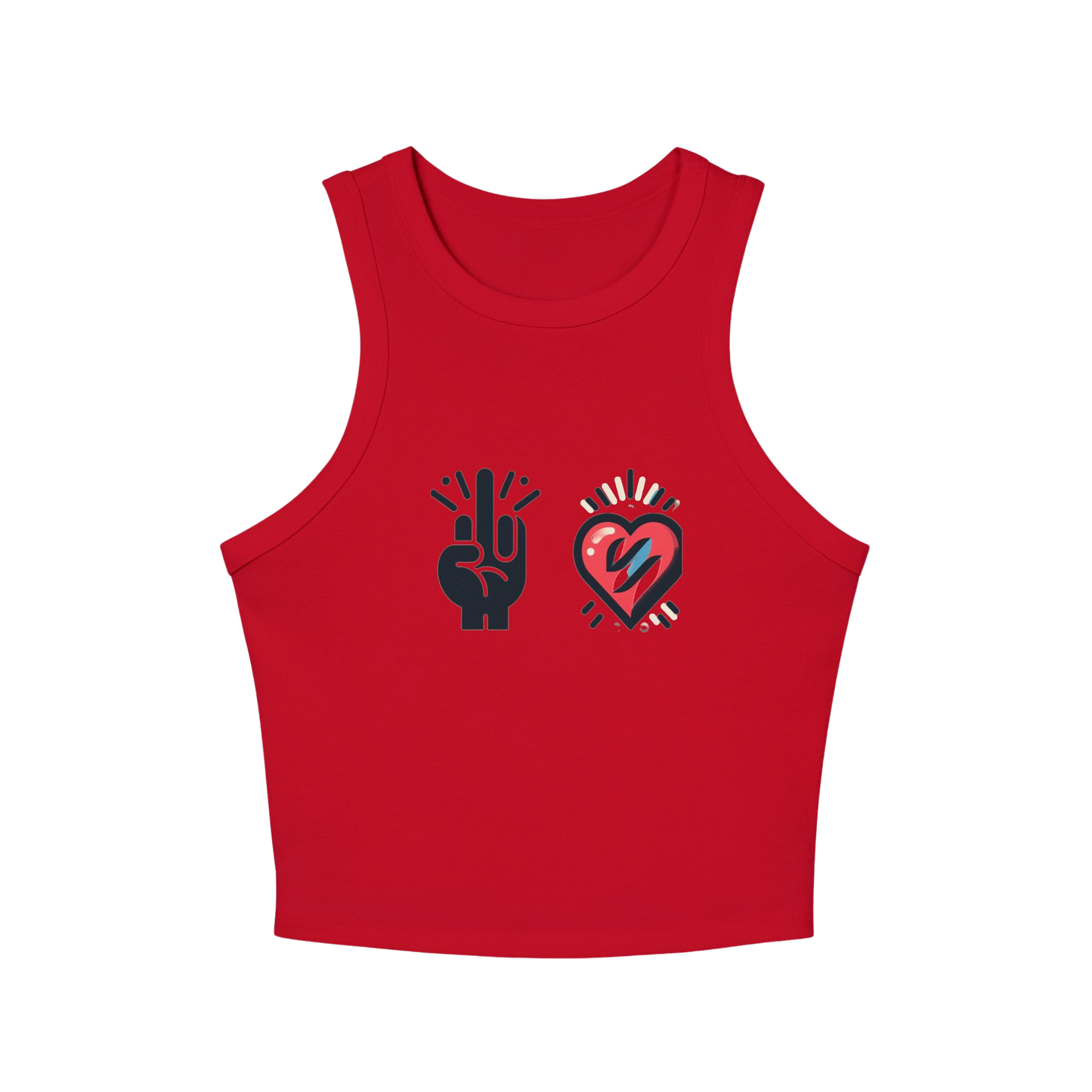 "F💔K LOVE" Racerback Crop Tank – Trendy Fitted High-Neck Sleeveless Top (XS-2XL, Multiple Colors)