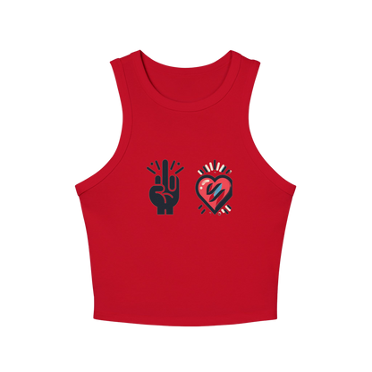 "F💔K LOVE" Racerback Crop Tank – Trendy Fitted High-Neck Sleeveless Top (XS-2XL, Multiple Colors)