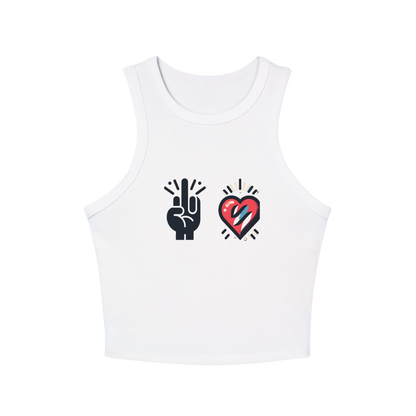 "F💔K LOVE" Racerback Crop Tank – Trendy Fitted High-Neck Sleeveless Top (XS-2XL, Multiple Colors)
