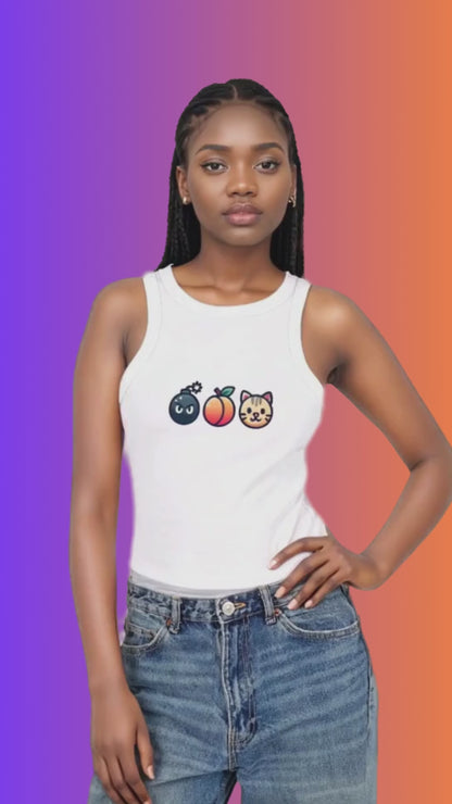 "BAP" Emoji Tank Top 💣🍑🐱 – Trendy Fitted Racerback Crop Tank for Women (XS-2XL, Multiple Colors)